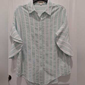 Listicle Mint Stripe Relaxed Button-Front Blouse #0673
